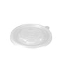The Starpak 50 lids for soup cups are round, transparent PP lids (Ø 11 cm) with a tear tab and leak-proof. Shown against a plain white background. Pack of 50 "To Go" lids by Starpak.