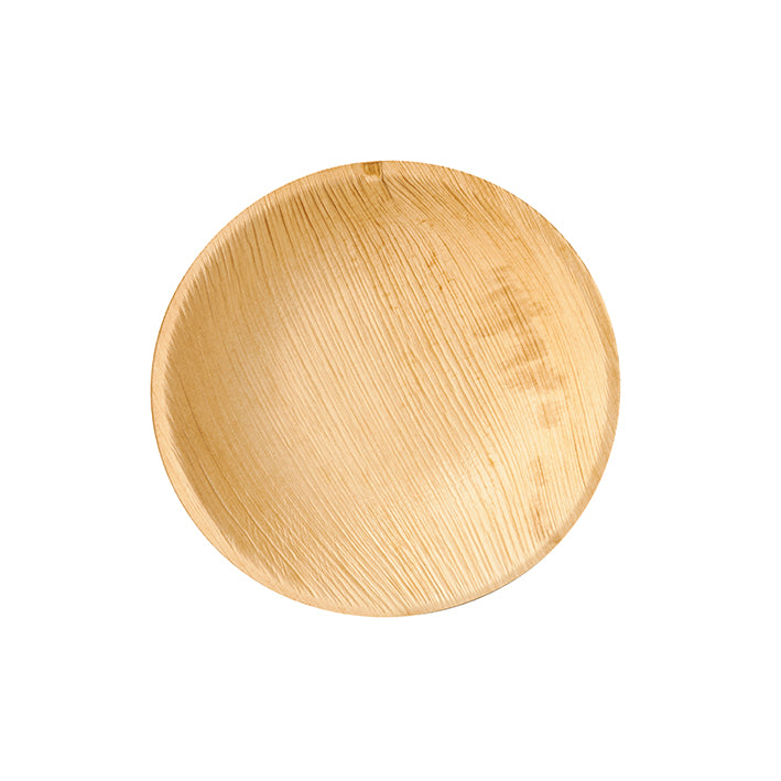 The PAPSTAR 25 plate, palm leaf "pure" round from PAPSTAR GmbH is a round, light disposable tableware with visible natural grain - biodegradable, environmentally friendly, and stylish, ideal for sustainable occasions.