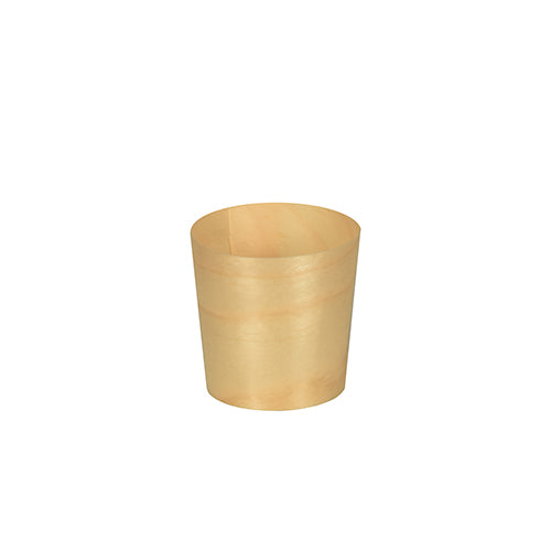 The PAPSTAR GmbH 50 finger food bowls, wood "pure" round are small, lightweight wooden cups with smooth sides – perfect as eco-friendly finger food bowls for an elegant look at any event.