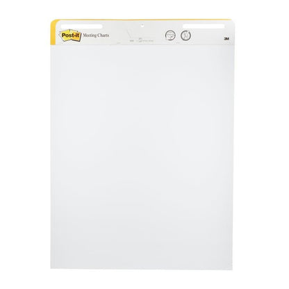 The Post-it® Super Sticky self-adhesive Meeting Chart/Flipchart 559 from 3M Deutschland GmbH has 30 white sheets per pad, is 63.5 x 76.2 cm in size, has a yellow-white head with a logo, and is vertically oriented for wall mounting. Pack of 2 pads.