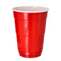 A Starpak 10 beer cup (0.4 l, 9.5 cm Ø, 12 cm) in red with a white interior stands upright on a white surface. The cup has a conical shape and horizontal grooves at the bottom; ideal for parties and events.
