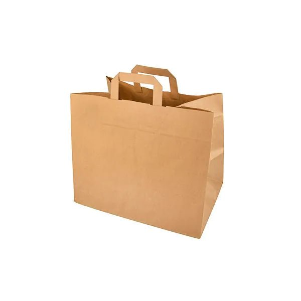 A PAPSTAR 50 carrier bags, paper with handle from PAPSTAR GmbH stands empty on a white background. The brown carrier bag with a wide, flat bottom emphasizes its eco-friendly design.