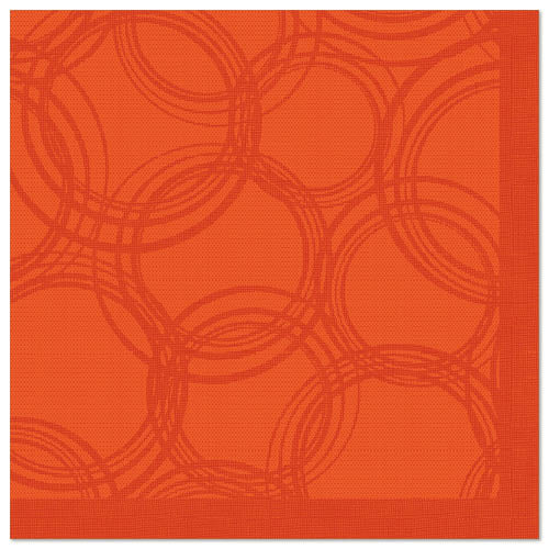 The PAPSTAR 50 napkins "ROYAL Collection" 1/4-fold 40 x 40 cm nectarine from PAPSTAR GmbH brings elegant style to the table with its square nectarine-orange hue and subtle circle patterns as well as the solid-colored border - ideal for any setting.