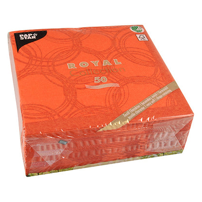 A 50-pack PAPSTAR "ROYAL Collection" napkins (1/4-fold, 40 x 40 cm) in nectarine from PAPSTAR GmbH, packaged in clear packaging - ideal for making any table elegant.