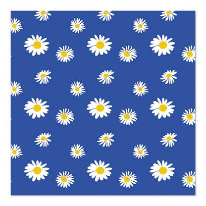 The PAPSTAR GmbH 20 napkins design set 2 features a pattern of white daisies with yellow centers on a solid blue background. The 3-ply napkins are 33 x 33 cm in size and offer varied, evenly distributed daisy motifs.