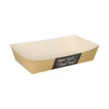 The French fries tray "pure" (3.5 x 7 cm) from PAPSTAR GmbH is a rectangular, brown-white eco-tray with slanted sides and a black "Good Food" label, empty on a white background. Available in a pack of 50.