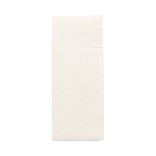 A vertical, cream-colored Starpak 480 cutlery bag envelope (Airlaid, 40 x 33 cm with cutlery fold) is depicted against a white background with a closed flap for hygienic presentation and without visible markings.