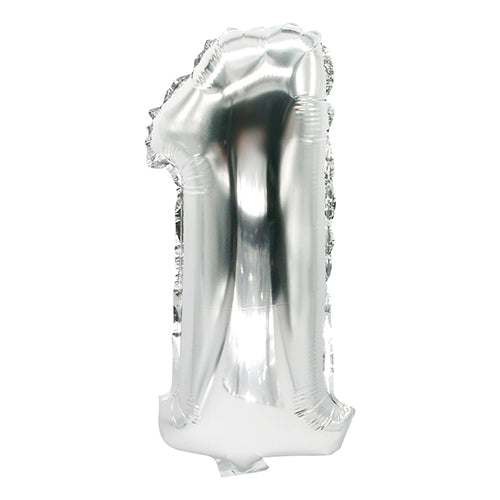 Der PAPSTAR Folienluftballon (35 x 20 cm) in Silber von der PAPSTAR GmbH, als Zahl eins geformt und vor weißem Hintergrund fotografiert – ideal als elegante Dekoration für jeden besonderen Anlass.