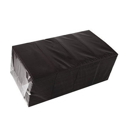 A stack of Starpak 480 cutlery bags, Airlaid 40 cm x 33 cm with cutlery fold, is wrapped in clear plastic and placed for hygienic presentation on a white background.