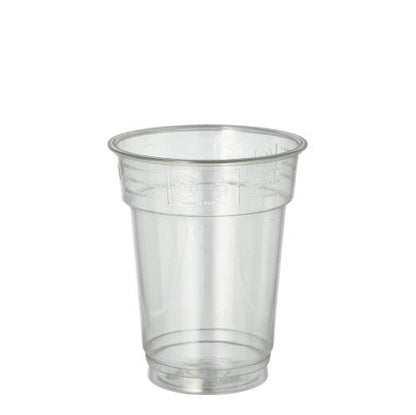 The Starpak 40 drinking cup "Hurricane" PET 0.2l (Ø 7.8cm · 9.7cm) crystal clear is depicted empty on a white background; the disposable cup has a conical shape and a rolled rim. 40-pack from Starpak.