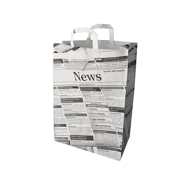 The PAPSTAR 50 carrier bags of PAPSTAR GmbH are paper carrier bags with handles, featuring a black-and-white newspaper print and the inscription "News" at the top - ideal as an eco-friendly carrier bag for stylish, eco-friendly transport.
