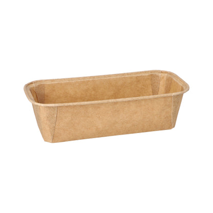 The PAPSTAR 25 baking molds "pure" rectangular brown by PAPSTAR GmbH are rectangular, eco-friendly disposable baking molds made of brown paper with rounded corners - ideal for practical use, presented against a white background.