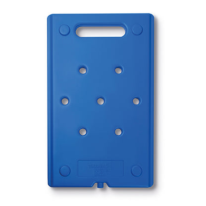 The Starpak cooling pack Gastro-Norm 1/1 (53 x 32.5 x 2.5 cm, blue) is a rectangular cooling pack with rounded corners, eight circular holes, a top handle, smooth surface, and embossed markings near the bottom edge.