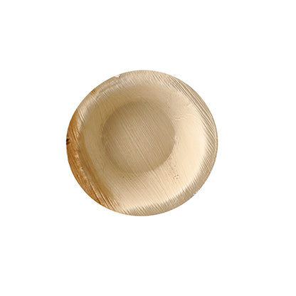 The PAPSTAR 25 palm leaf bowls "pure", round from PAPSTAR GmbH, are made from natural materials and are ideal for sustainable events – eco-friendly disposable bowls, depicted from above on a white background.