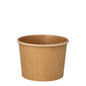 An eco-friendly, brown round soup cup from PAPSTAR GmbH (9.8 cm), ideal for soups and snacks, with a rolled rim. Package unit: 25 pieces. Photographed against a white background.