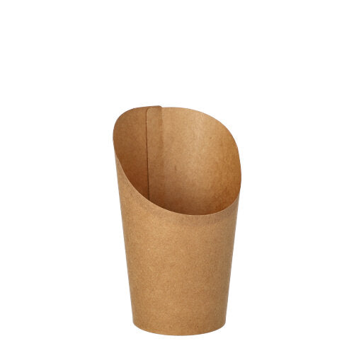 The PAPSTAR GmbH 50 Wrap Cups made of brown cardboard with a beveled edge are eco-friendly and ideal for parties and events. The product stands in front of a white background.