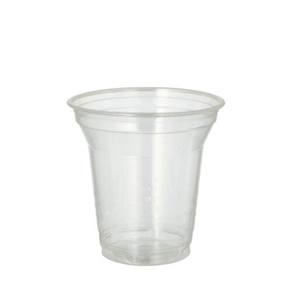 The PAPSTAR cold drink cup PLA "pure", crystal clear (Ø 9.5 cm, 9.59 cm | 80 pieces) from PAPSTAR GmbH is a clear, biodegradable cold drink cup - ideal for environmentally conscious refreshment on any plain white surface.