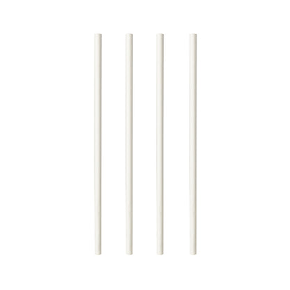 Four PAPSTAR 100 straws, paper "pure" (Ø 6 mm, 20 cm) from PAPSTAR GmbH are arranged vertically on a white background, highlighting their eco-friendly and biodegradable alternative for environmentally conscious drinking.