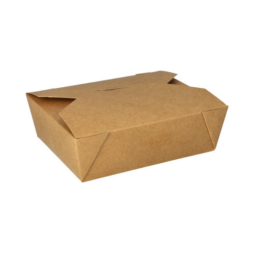 A closed, rectangular PAPSTAR 50 lunch box made of brown, biodegradable cardboard ("pure") by PAPSTAR GmbH stands against a white background. The environmentally friendly packaging has folded flaps and distinctive corner folds.
