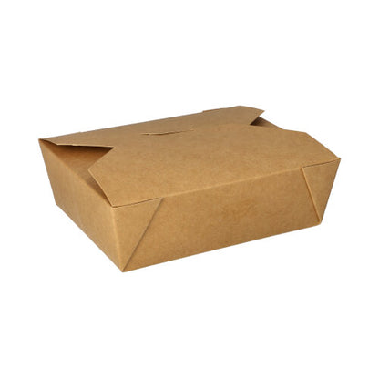 A closed, rectangular PAPSTAR 50 lunch box made of brown, biodegradable cardboard ("pure") by PAPSTAR GmbH stands against a white background. The environmentally friendly packaging has folded flaps and distinctive corner folds.