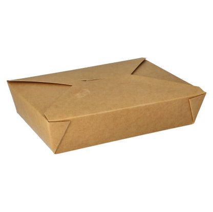 The PAPSTAR 50 lunch boxes, cardboard "pure" brown by PAPSTAR GmbH are closed, rectangular brown cartons with folded edges - an environmentally friendly packaging, ideal for eco-conscious carrying.