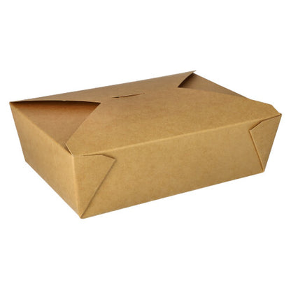 The PAPSTAR 50 lunch boxes, cardboard "pure" brown by PAPSTAR GmbH are closed, environmentally friendly food containers made of brown cardboard with folded flaps and angled corners, depicted against a white background.