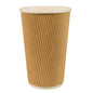 A PAPSTAR GmbH Ripple Wall paper cup (Ø 9 cm, 13.7 cm high) with a brown, ribbed exterior and white rim/interior stands upright against a white background.