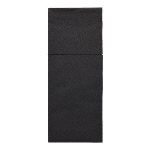 The Starpak 100 cutlery pouches, black airlaid napkins (40x48 cm) with cutlery fold, are perfect for stylish table decoration and cutlery pouch presentation against a white background.