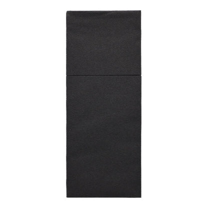 The Starpak 100 cutlery pouches, black airlaid napkins (40x48 cm) with cutlery fold, are perfect for stylish table decoration and cutlery pouch presentation against a white background.