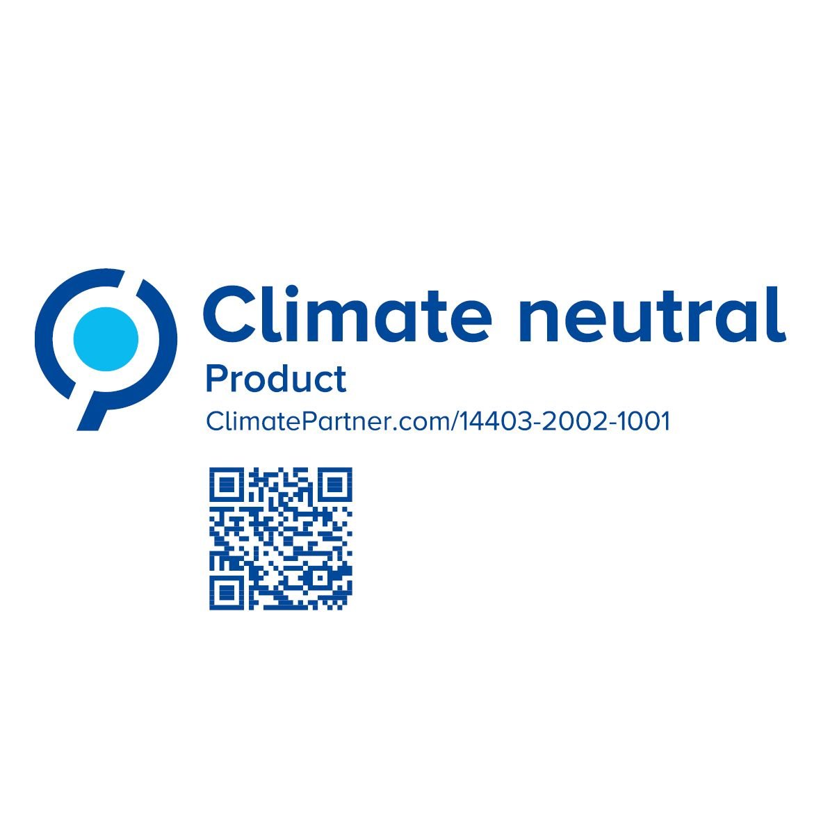 A blue, round "Climate Neutral Product" logo with URL and QR code - perfect for PAPSTAR GmbH 20 napkins, 33 cm x 33 cm, 3-ply, 1/4-folded natural.