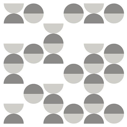 The PAPSTAR 20 napkins (33 cm x 33 cm, 3-ply, 1/4-fold design set 2) from PAPSTAR GmbH feature a geometric pattern of gray and light gray circles and semicircles on a white background.