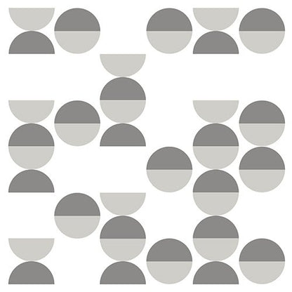 The PAPSTAR 20 napkins (33 cm x 33 cm, 3-ply, 1/4-fold design set 2) from PAPSTAR GmbH feature a geometric pattern of gray and light gray circles and semicircles on a white background.