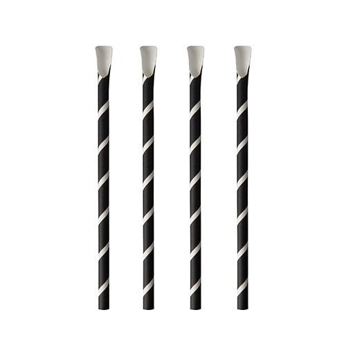 Four PAPSTAR paper straws with spoons, Ø 8 mm and 20 cm long, stand upright in a row against a white background - stylish and environmentally friendly from PAPSTAR GmbH for any occasion.
