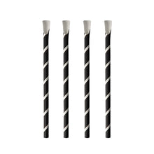 Vier PAPSTAR Papiertrinkhalme mit Löffel, Ø 8 mm und 20 cm lang, stehen aufrecht in einer Reihe vor weißem Hintergrund – stilvoll und umweltfreundlich von PAPSTAR GmbH für jeden Anlass.