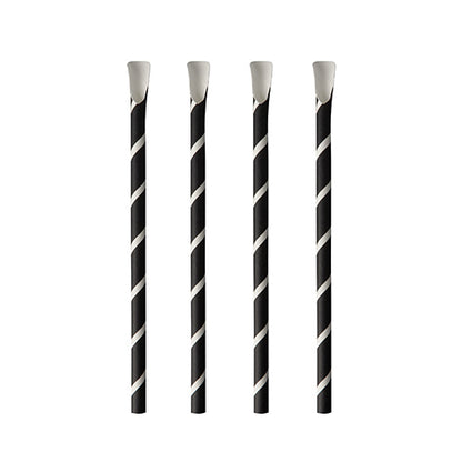 Four PAPSTAR paper straws with spoons, Ø 8 mm and 20 cm long, stand upright in a row against a white background - stylish and environmentally friendly from PAPSTAR GmbH for any occasion.