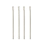 Four white PAPSTAR straws with spoon attachment made of paper (20 cm, Ø 8 mm, 100 pieces) stand upright in a row against a white background; each straw has a slanted cut at the tip.