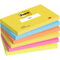 A stack of six rectangular Post-it® Notes, Energetic Collection (76 mm x 127 mm, 100 sheets/block), by 3M Deutschland GmbH. Contains various colors and displays the Post-it and 3M logo on the top block. 100% PEFC certified.
