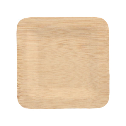 A PAPSTAR 10 plate, bamboo "pure" square from PAPSTAR GmbH, square and light brown with rounded corners, is depicted on a white background. It features a smooth surface with wood grain and is eco-friendly and biodegradable.