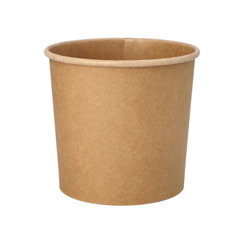 A simple, brown PAPSTAR paper soup cup (760 ml, Ø 11.5 cm, 11 cm high), shown with a rolled rim against a white background. 25 pieces per pack from PAPSTAR GmbH.