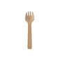 A PAPSTAR wooden fork "pure" (10 cm), environmentally friendly and stable, lies centered on a white background. The disposable wooden fork from PAPSTAR GmbH combines sustainability and functionality.
