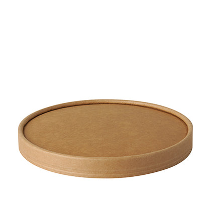 The PAPSTAR lid for salad bowls, round 15 cm, brown, "pure" (50 pieces) from PAPSTAR GmbH is a round, eco-friendly cardboard lid - ideal as a paper lid for salad or for covering salad bowls. Pictured on a white background.