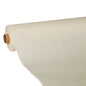A PAPSTAR tablecloth "ROYAL Collection" champagne (25 m x 1.18 m) from PAPSTAR GmbH is partially unrolled from its brown cardboard sleeve to show its cream-colored texture against a plain background.