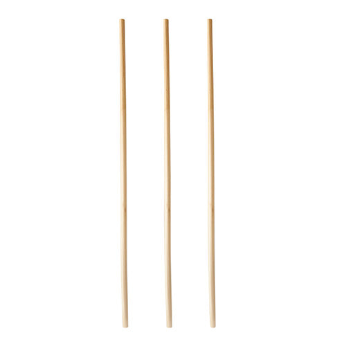 Three straight, bright PAPSTAR GmbH straws "pure" (Ø 4 mm, 23 cm) are arranged vertically against a white background, emphasizing the stylish and eco-friendly paper straws from the 150-piece dispenser box.