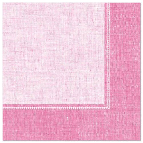 The PAPSTAR 50 "ROYAL Collection" napkins 1/4-fold 40 x 40 cm pink by PAPSTAR GmbH have a slightly textured pink design with a lighter center, darker edge, and stitched white lines - ideal for elegant table decorations.