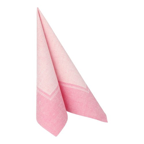 A folded PAPSTAR 50 "ROYAL Collection" napkins 1/4-fold 40 x 40 cm pink napkin by PAPSTAR GmbH, pink with a lighter edge, stands upright on a white background.