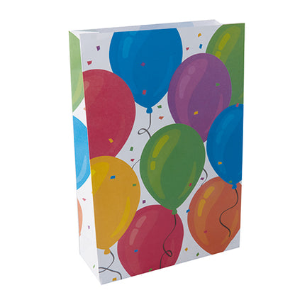 The PAPSTAR 10 party bags from PAPSTAR GmbH are rectangular gift bags made of paper with a colorful balloon and confetti pattern on white – ideal for any celebration.