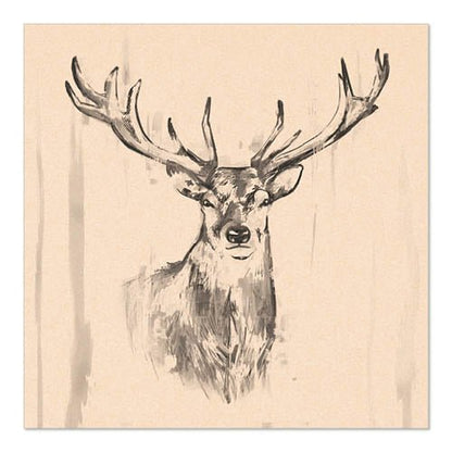 On beige PAPSTAR 20 napkins, 33x33 cm, 3-ply, 1/4-folded from PAPSTAR GmbH is a black and white deer sketch with large antlers - stylish and natural napkins for any occasion.
