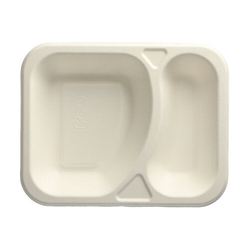 A rectangular, white, two-part PAPSTAR 100 sealable catering bowl made from compostable sugarcane from PAPSTAR GmbH, depicted from above on a plain white background.