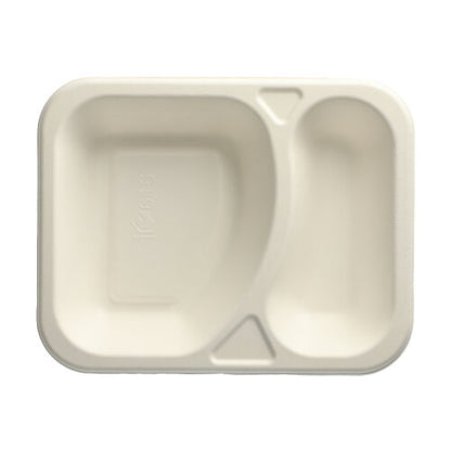A rectangular, white, two-part PAPSTAR 100 sealable catering bowl made from compostable sugarcane from PAPSTAR GmbH, depicted from above on a plain white background.
