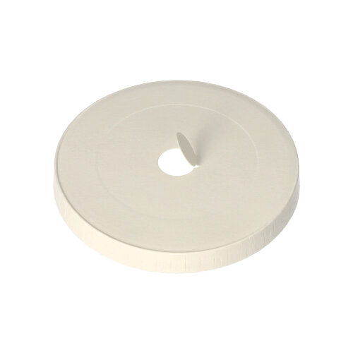 A round, white PAPSTAR GmbH lid for drinking cups (Ø 9 cm, cardboard/foil, 50 pieces) with a small hole in the middle and a partially peeled end visible on top.